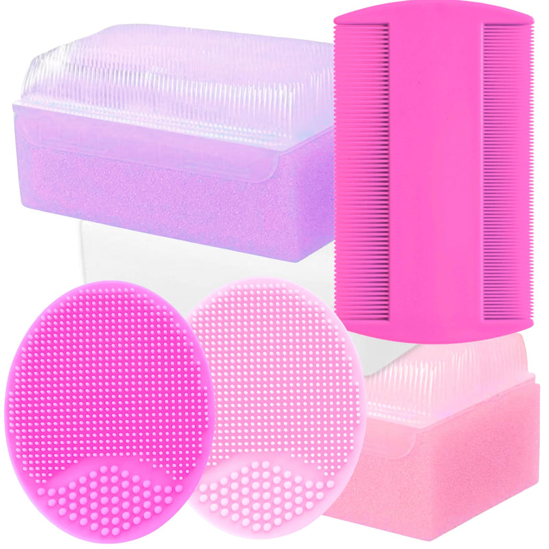 [Australia] - Cradle Cap Treatment Kit for Baby Girl | Baby Cradle Cap Brush for Babies - Baby Bath Essentials | Cradle Cap Comb & Baby Bath Sponge (Pink 6-Pack) 6-Pack Cradle Cap Kit - Pink 