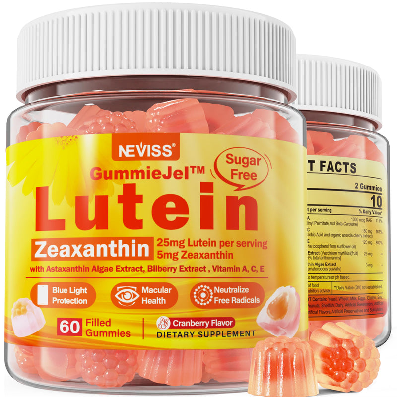 [Australia] - Sugar-Free Lutein Zeaxanthin Supplements Gummies (25mg) Vitamins A, C, E, Bilberry, Astaxanthin - with Coconut Oil for Better Absorption - for Adults Vision, Eye, Brain, Skin Health - Vegan, 60 Count 
