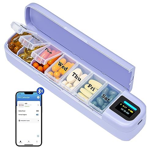 Daviky Automatic Pill Dispenser, Smart Pill Organizer with Alarm | Pill Box 7 Day with APP, Weekly Travel Pill Case, Portable Pill Reminder for Medicines, Supplements and Vitamins Purple