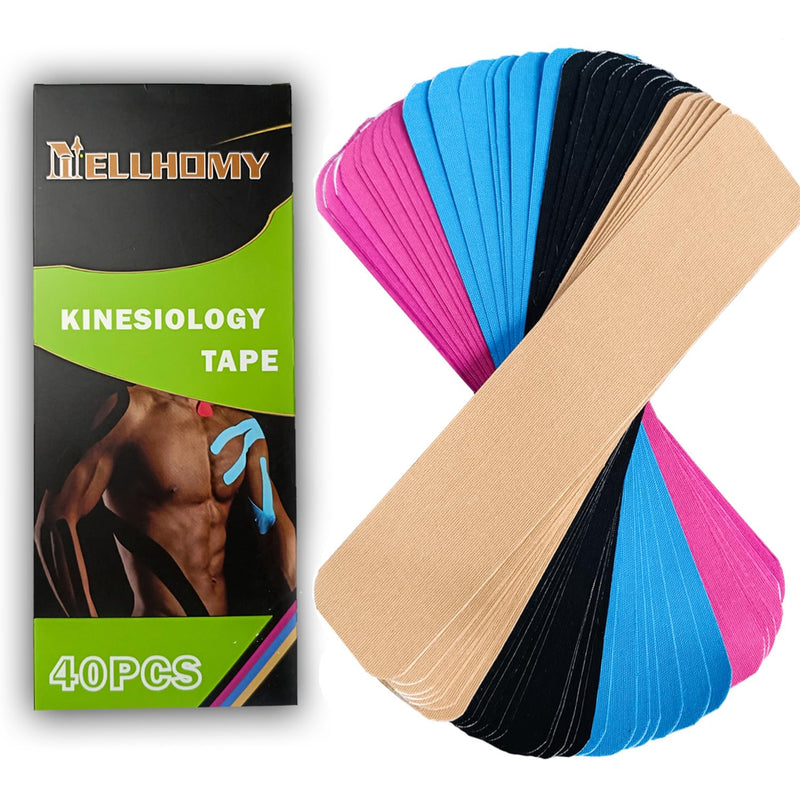 [Australia] - Kinesiology Tape Precut-40 Strips | Elastic Cotton Athletic Tape for Joints Support & Muscle Pain Relief-2inch x 10inch| Hypoallergenic & Waterproof K Tape for Ankle Knees Running Any Activity(Mix-4) Mix-4 40PCS 