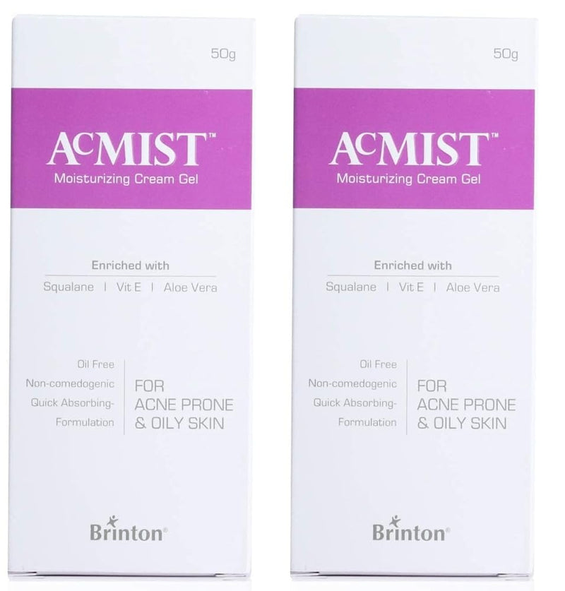 Acmist Moisturizing Cream Gel for Oily & Acne-Prone Skin | Oil-Free, Non-Comedogenic, Quick Absorbing & Makeup Friendly | With Vitamin E, Aloe Vera & Squalane | For Men, Women & Teens | 50g Pack 2 1.76 Ounce (Pack of 2)
