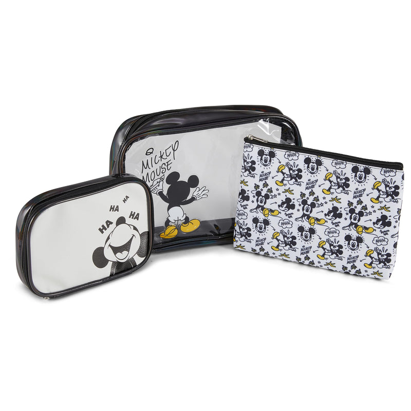 Mickey Mouse Cosmetic Case Set - Officially Licensed Mickey and Minnie Mouse Travel Cosmetic Case 3 Piece Set - Girls, Boys, Teens, Adults (Black Mickey) Black Mickey