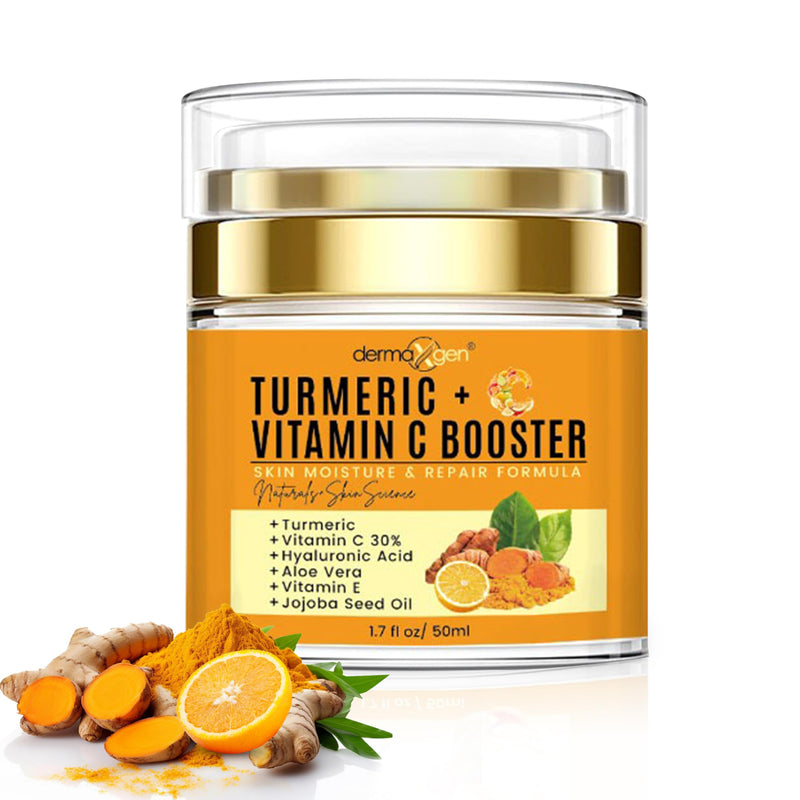 Turmeric Face Cream with 30% Vitamin C – Glow Booster, Anti-Aging & Skin Repair Moisturizer for Dark Spots, Hydration & Radiance – Vitamin C Cream for All Skin Types (1.7 fl oz) Turmeric Booster Cream