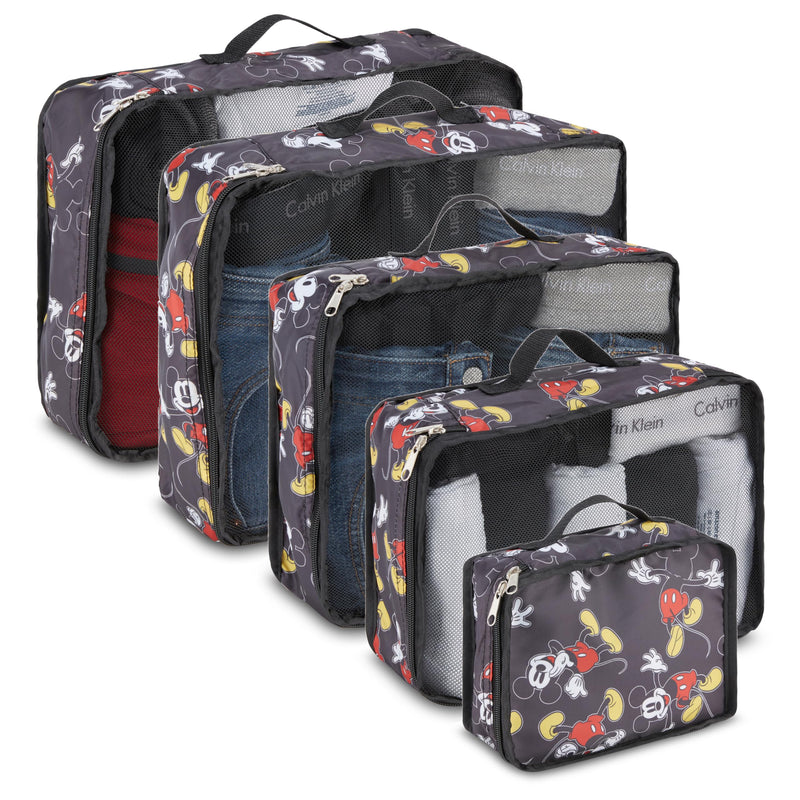 Disney Minnie Mickey Stitch Packing Cubes - Winnie the Pooh, Princess Cinderella, Cars, Toy Story 5 Piece Packing Cubes Compression - Travel Essential - Luggage Suitcase Organizer Set Black