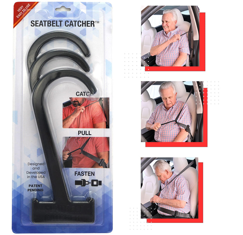 [Australia] - Seatbelt Catcher - Set of 3 Car Seatbelt Extender Grabbers for Seniors - Mobility & Daily Living Aids and Assistive Devices for Elderly with Neck & Shoulder Mobility Issues - 9", 8" 7" - Black 3 Piece 