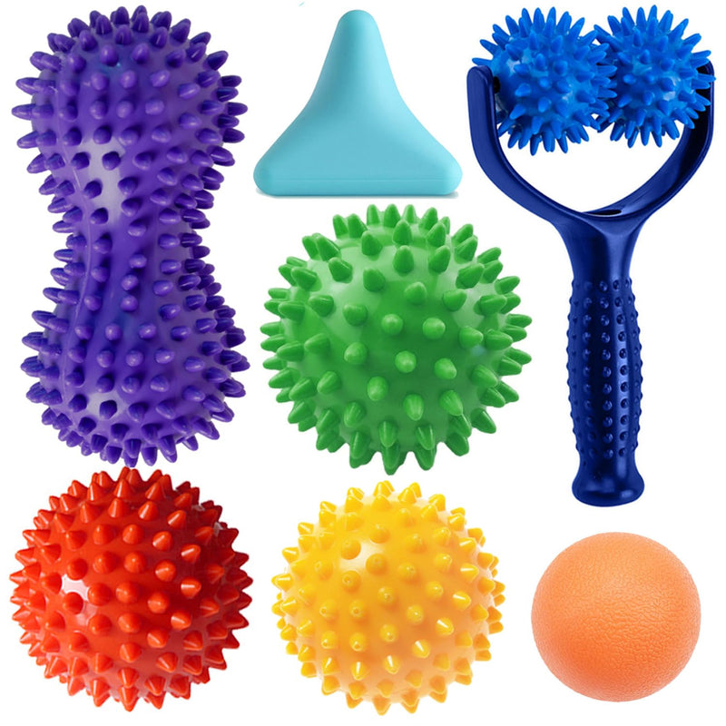 [Australia] - Massage Ball Set for Myofascial Trigger Point Release & Deep Tissue Massage, Kit of 7-3 Sizes Spiky Massage Balls, Peanut Ball, 1 Hand Roller Ball,1 Trigger Point Massager,1 Massage Lacrosse Ball 