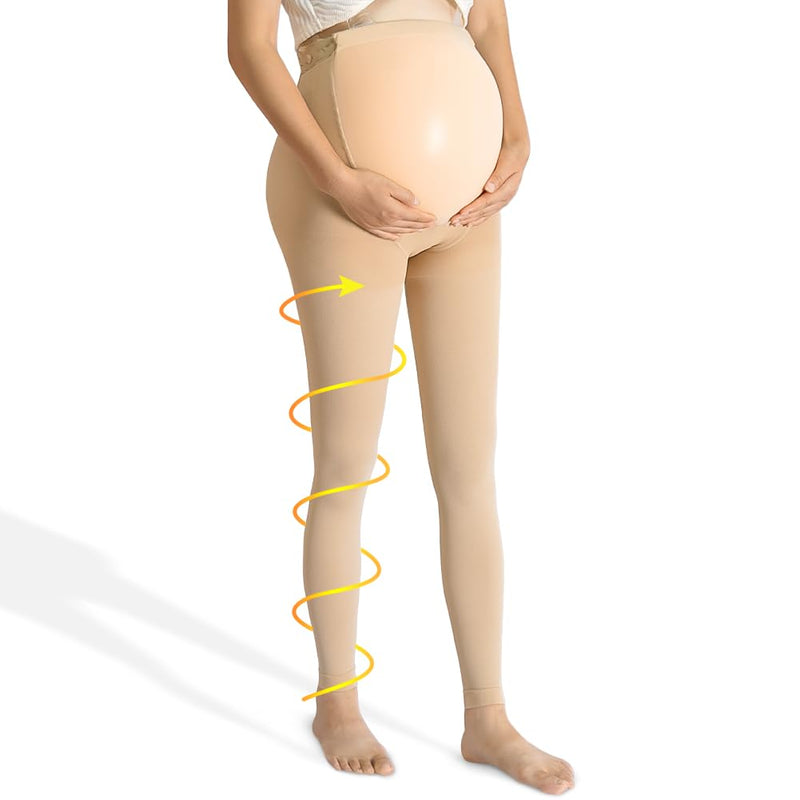 [Australia] - beister Maternity Medical Compression Tights, 20-30mmHg Graduated Support Pregnancy Legging with Button Elastic Band & Abdominal Protection, Footless High Waist Compression Pantyhose for Varicosity Beige Medium 