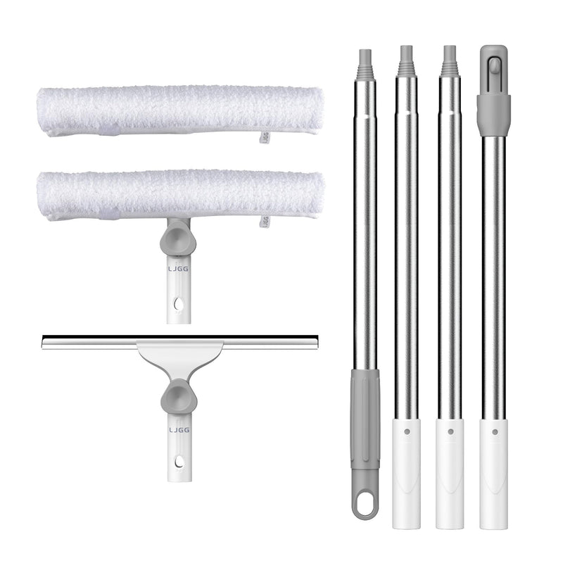 [Australia] - Window Cleaning Squeegee kit, 14" Squeegee and 14" Microfiber Scrubber with Aluminum Alloy Pole, 54" Telescopic Window Cleaning Tool for Glass Door, Shower Glass Door, Car Windshield-2 Pads Window Squeegee 