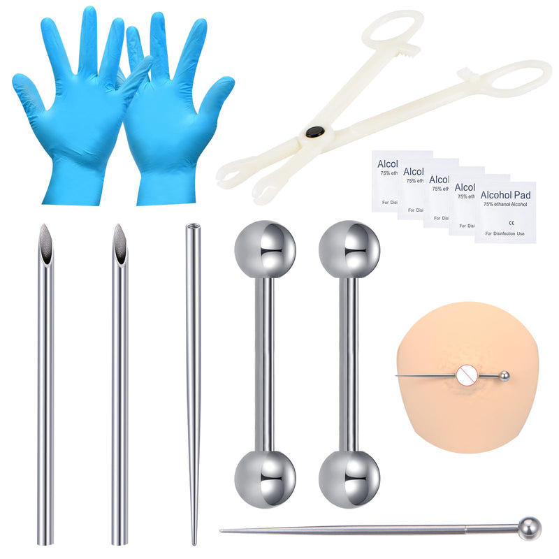 [Australia] - Piercing Kit for All Piercings,Disposable 12G 14G 16G 18G Piercing Needles Clamps with Piercing Taper for Belly Button Nose Septum Nipple Tongue Eyebrow Lip Piercing 3-nipple piercing kit 