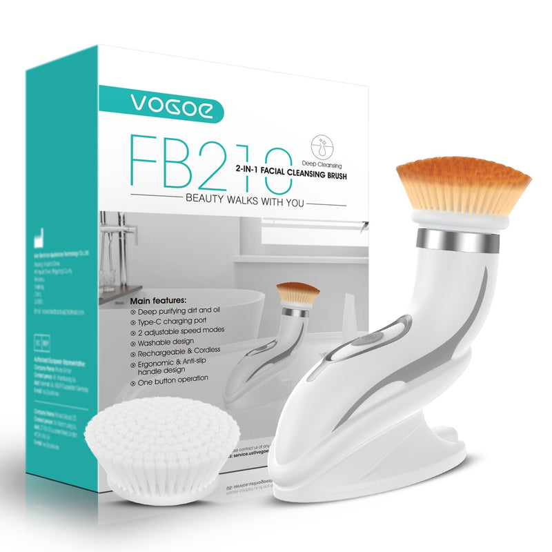 [Australia] - Facial Cleansing Brush-Spin Face Scrubber Exfoliator Rechargeable, 2-Speed Rotation, Electric Face Wash Brushes for Cleansing and Exfoliating, with 2 Brush Heads, Grey 