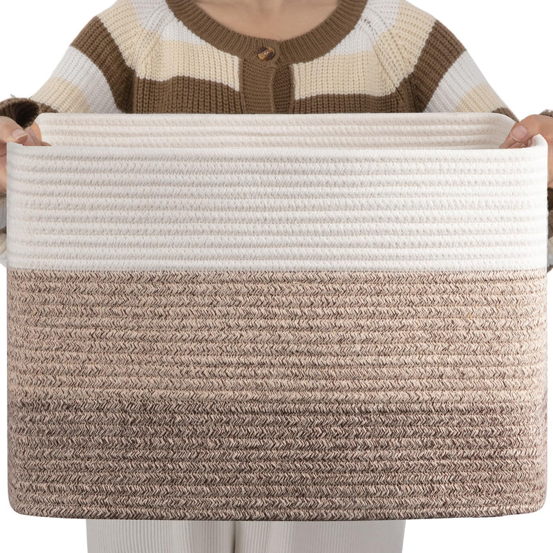 [Australia] - OIAHOMY Cotton Rope Basket, Rectangle Woven Baskets for Storage, Nursery Blanket Basket Living Room, Toy Basket With Handle, Baskets for Organizing-18”x14”x12”-Gradient Yellow Gradient Yellow 