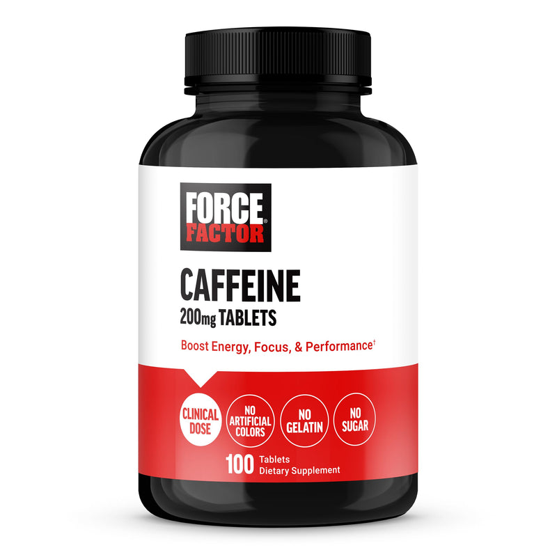 [Australia] - Force Factor Caffeine Pills 200mg, Caffeine Tablets to Boost Energy, Focus, Strength, and Performance, Premium Quality Caffeine Pills and Energy Supplement, 100 Tablets 
