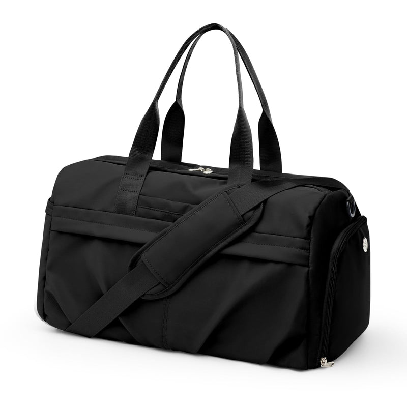 Gym Bag for Women with Shoe Compartment, Sport Travel Duffel Bag for Men | Waterproof Weekender Overnight Carry on Duffle Bag with Trolley Sleeve for Traveling, Yoga, Gym, Airplane -Black A-Black