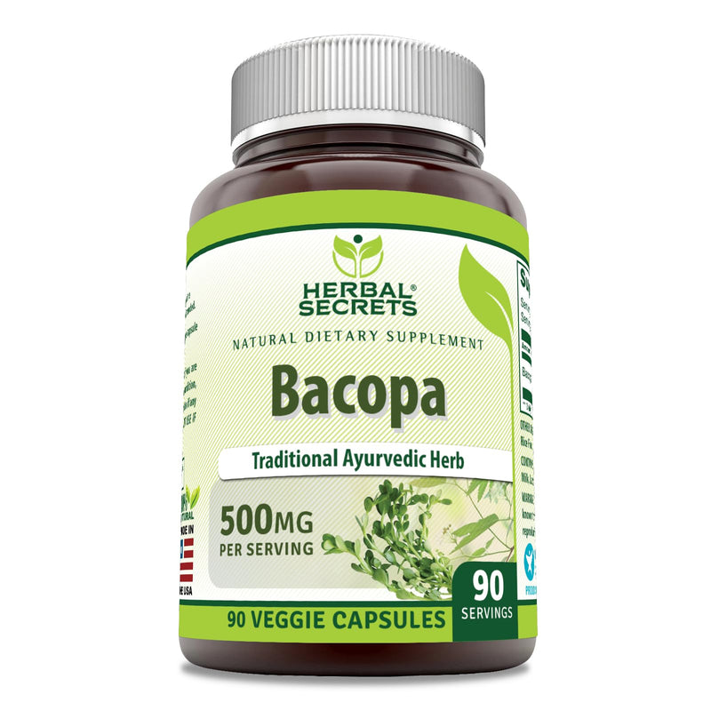 [Australia] - Herbal Secrets Bacopa Powder 500 Mg 90 Veggie Capsules Supplement | Non-GMO | Gluten Free | Made in USA 