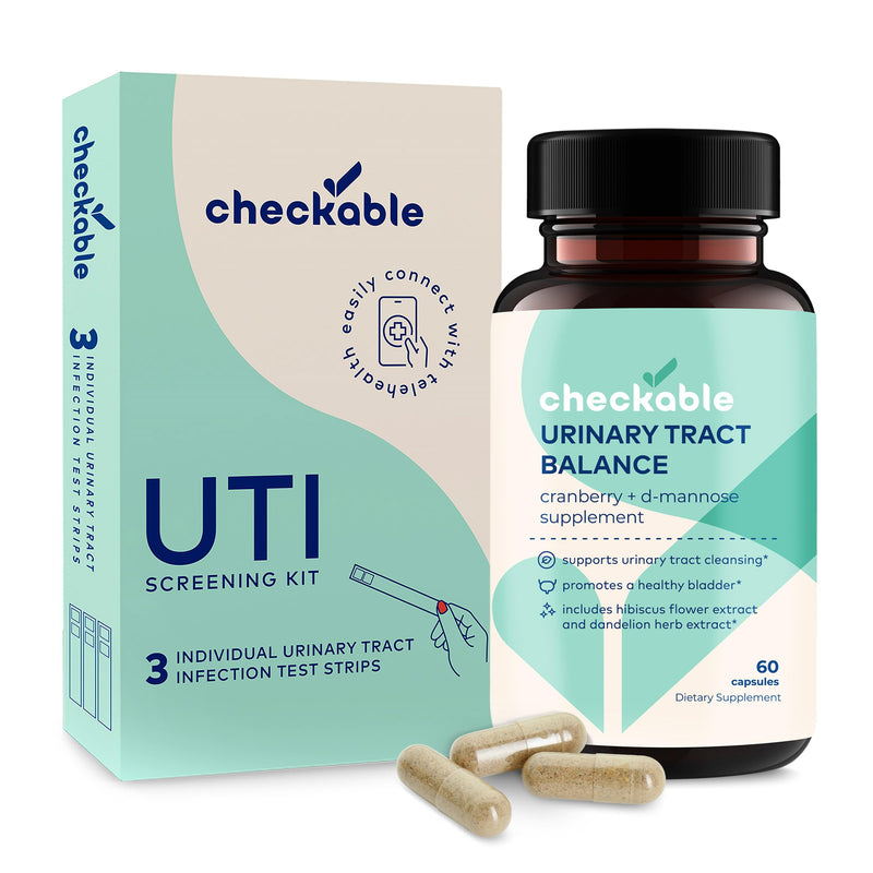 [Australia] - Checkable® Urinary Tract Infection Screening Strips (3ct) and Checkable D-Mannose UTI Supplements (60ct) Combo Pack 1 Count (Pack of 2) 
