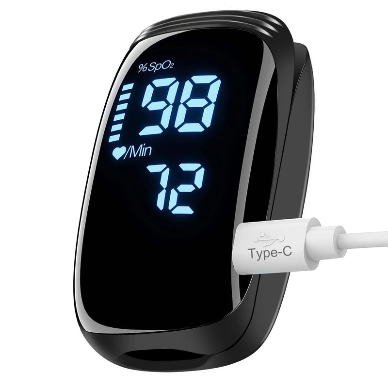 [Australia] - Rechargeable Pulse Oximeter Fingertip - Blood Oxygen Saturation Monitor With Accurate Fast SpO2 Reading (Black) 