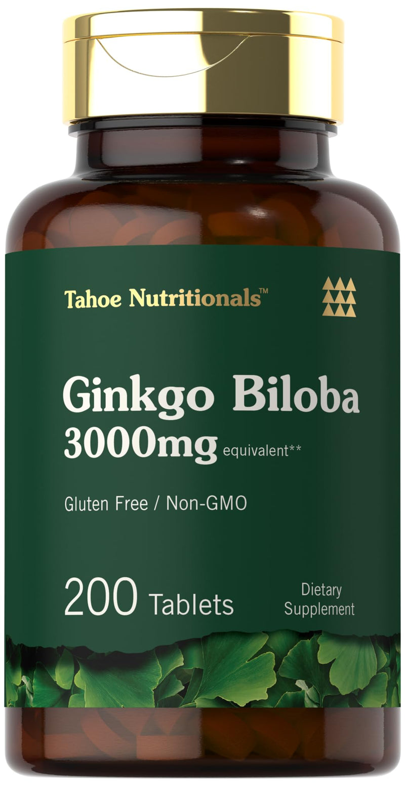 [Australia] - Carlyle Ginkgo Biloba | 3000mg Per Serving | 200 Tablets Extra Strength | Vegetarian | Non-GMO & Gluten Free Supplement | Tahoe Nutritionals 200 Count (Pack of 1) 