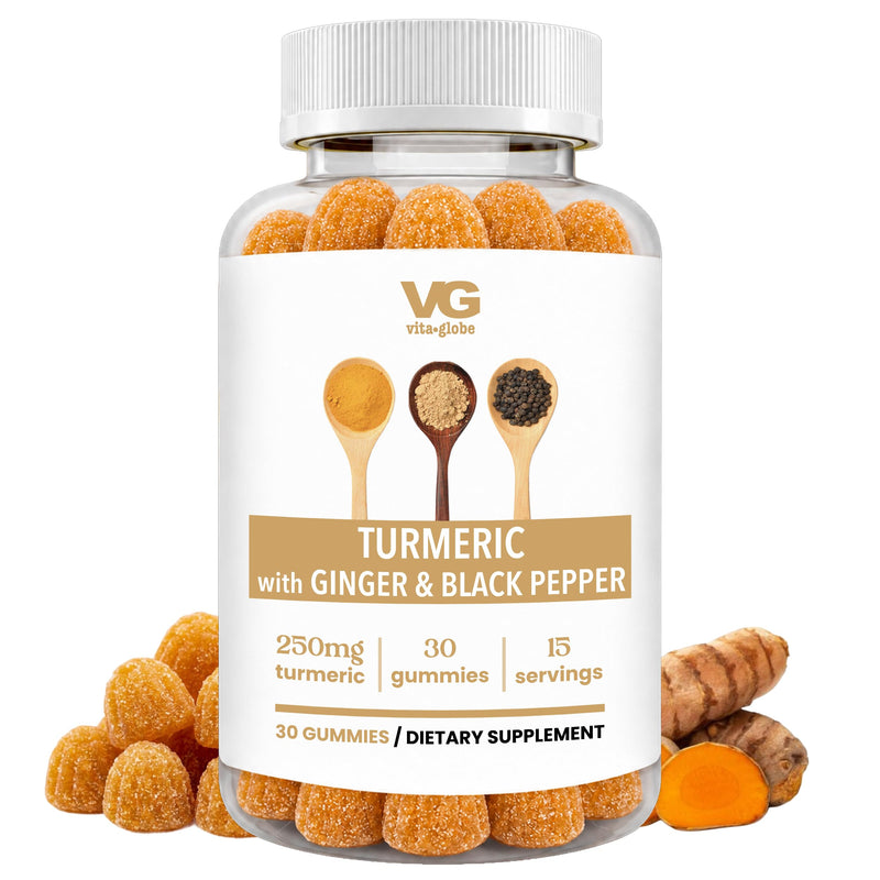 Turmeric Curcumin Gummies 250mg with Ginger & Black Pepper | Non-GMO Vegan Turmeric Supplement, Joint & Digestive Support, Chewable, 60 Gummies 30 Count (Pack of 1)