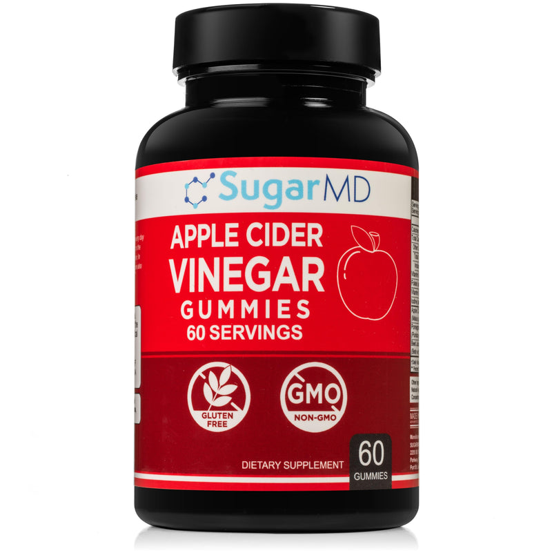 SugarMD Apple Cider Vinegar 60 Gummies - Vitamin B6 & B12-500mg Apple Cider Vinegar Supplement from Raw, Unfiltered, & Unpasteurized Apples - Vegan & Halal
