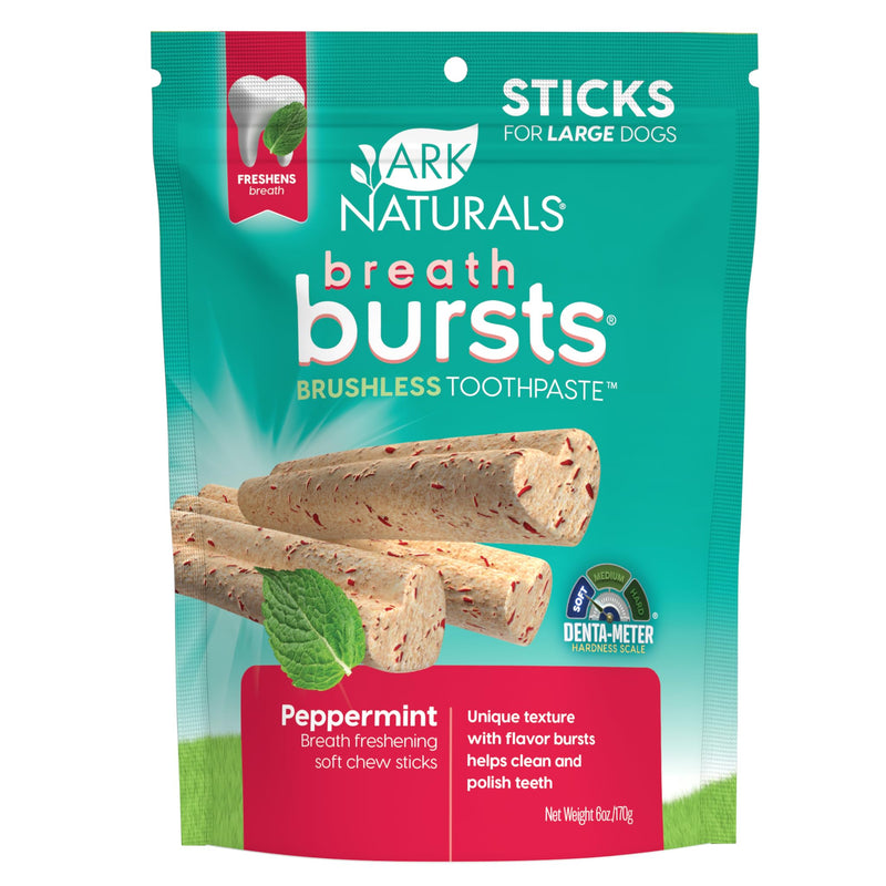 ARK NATURALS Breath Bursts Brushless Toothpaste, Dog Dental Sticks for Large Breeds, Unique Texture Helps Clean Teeth & Freshen Breath, Peppermint, 6 oz, 1 Pack 6 Ounce (Pack of 1) - PawsPlanet Australia