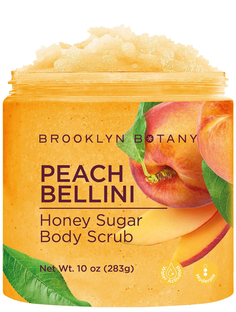 [Australia] - Brooklyn Botany Peach Bellini Honey Sugar Scrub for Body 10 oz – Deeply Hydrating and Gently Exfoliating Body Scrub for Women and Men – Moisturizing and Nourishing the Skin 10 Ounce (Pack of 1) 
