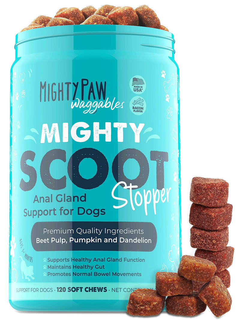 Mighty Paw Waggables Mighty Scoot (Made in USA) | Dog Digestive Support Anal Gland Chews. Anal Gland Scoot for Dogs. Beet Pulp & Pumpkin Fiber Supplements. Pet Bowel Gut Health (120 Count) - PawsPlanet Australia