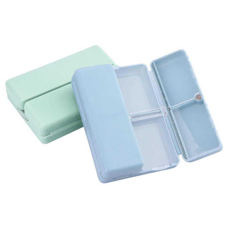 Xiaokeis 2 Pcs Pill Organizer, Travel Pill Organizer, Pocket Pharmacy with 7 Compartments Design, Magnetic Travel Pill Box Pill Dispenser, Portable Medicine Vitamin Holder Container(Blue+Green) Blue+green
