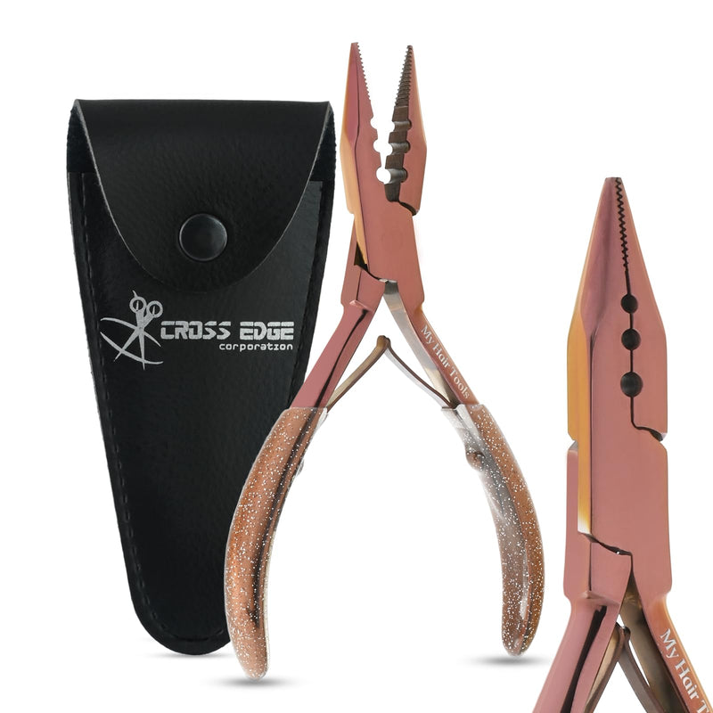 Pro Hair Extension Tools Mini 3 Holes Silicone Micro Beads & Nano Rings Hair Extensions Opener & Remover Pliers Hair Tinsel Feathers Fitting Plier Micro Bead Crimping Plier (Rose Gold Titanium Coated) Black,rose Gold