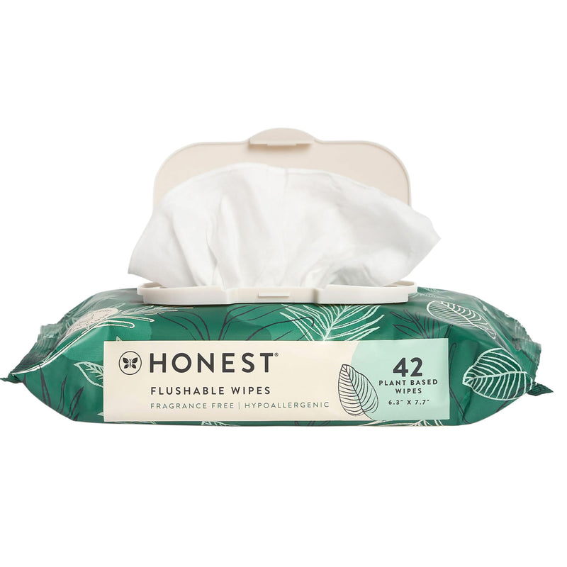 [Australia] - The Honest Company Plant-Based Flushable Wipes | 99% Water, Hypoallergenic, EWG Verified, Safe to Flush | Fragrance Free, 42 Count Unscented 42 Count (Pack of 1) 