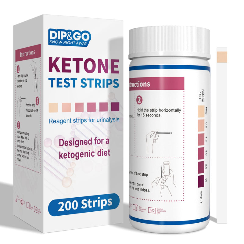 [Australia] - Ketone Test Strips: 200 Premium Keto Strips Urine Test for Ketosis on Ketogenic & Low-Carb Diets, DIP&GO Ketosis Home Urinalysis Tester Kit Ketone test strips 