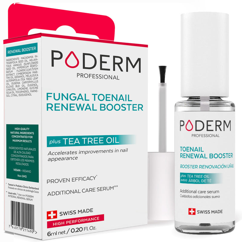 PODERM – TOENAIL RENEWAL BOOSTER – TEA TREE oil-serum - Restores Appearance of Discolored/Damaged Nails – Toe and Fingernail Repair – 100% Natural Ingredients and Vegan – Express Renewal – Swiss Made EXTRA STRENGTH FAST