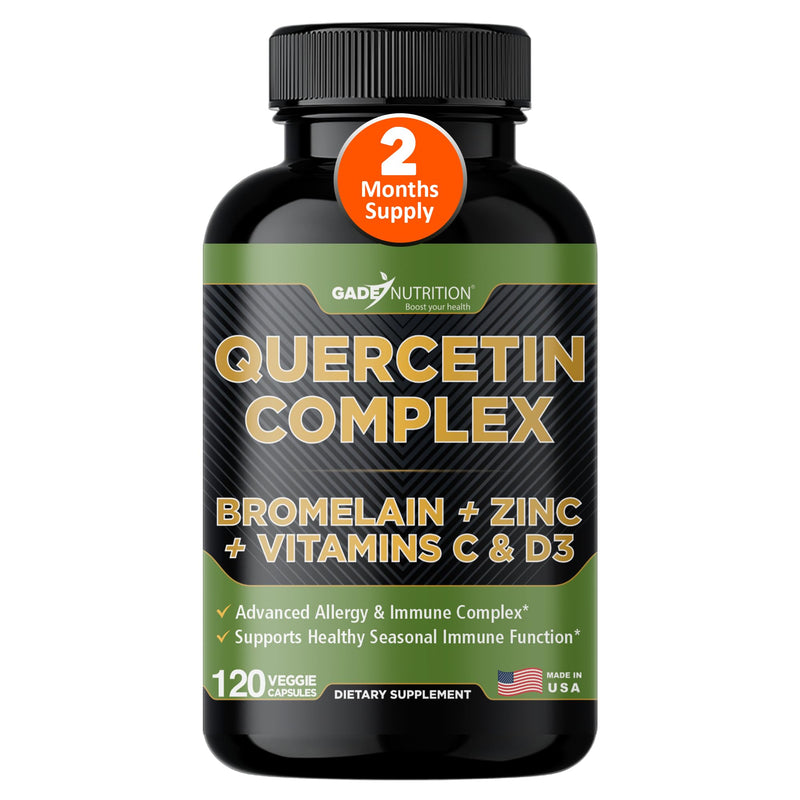 [Australia] - Gade Nutrition Organic Quercetin with Bromelain Vitamin C and Zinc | Immune Support Supplement Quercetin 500mg Capsules | Bioflavonoids Made in USA Third Party Tested 120 Count (Pack of 1) 