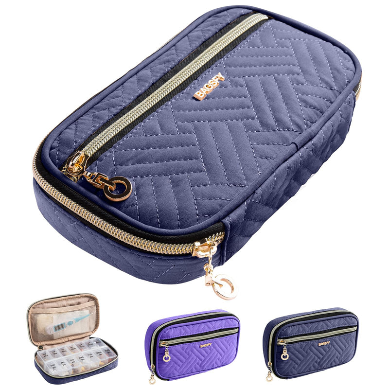 BAGSFY Pill Organizer Case 2 Times a Day- Weekly Medicine Organizer Travel Pill Box with Removable 7 Day Medicine Case Container for Fish Oil, Vitamin, Supplement Large Blue