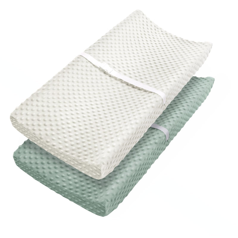 [Australia] - Changing Pad Cover, Ultra Soft Minky Dots Plush Changing Table Covers for Baby Girls and Boys, 2 Pack (Roman Green & Lily White) 