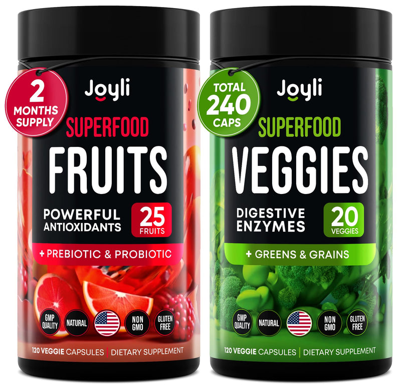 [Australia] - Fruits and Veggies Supplement - High Fiber Supplement for Immunity, Gut & Energy - Super Reds & Super Greens Supplements with Marshmallow Root - 240 Reds and Super Greens Powder Superfood Capsules 120 Count (Pack of 2) 