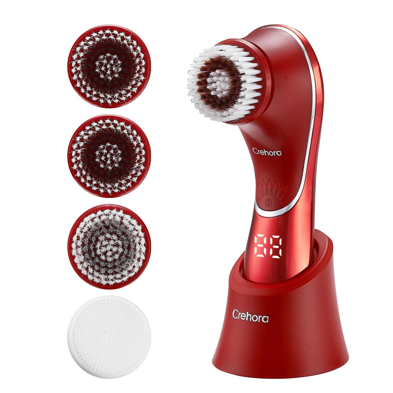 Facial Cleansing Brush, Electric Face Scrubber, Facial Cleansing Brush Rechargeable IPX-7 Waterproof Rotating Face Scrubber for Exfoliating, Massaging and Deep Cleansing with 4 Brush Heads