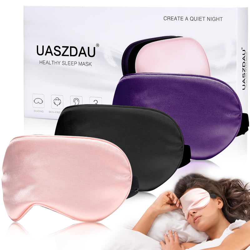 [Australia] - Eye Mask for Sleeping,3 Pack Silk Sleep Masks for Women Men-Blindfold for Travel on Airplane,100% Pure Silk Eye Mask for Sleep with Adjustable Strip Black-pink-purple 