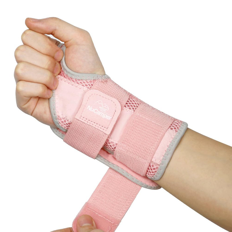 [Australia] - NuCamper Wrist Brace Carpal Tunnel Right Left Hand for Men Women, Night Wrist Sleep Supports Splints Arm Stabilizer with Compression Sleeve Adjustable Straps,for Tendonitis Arthritis Pain Relief Pink/Gray-Right Hand（Pack of 1） S/M 