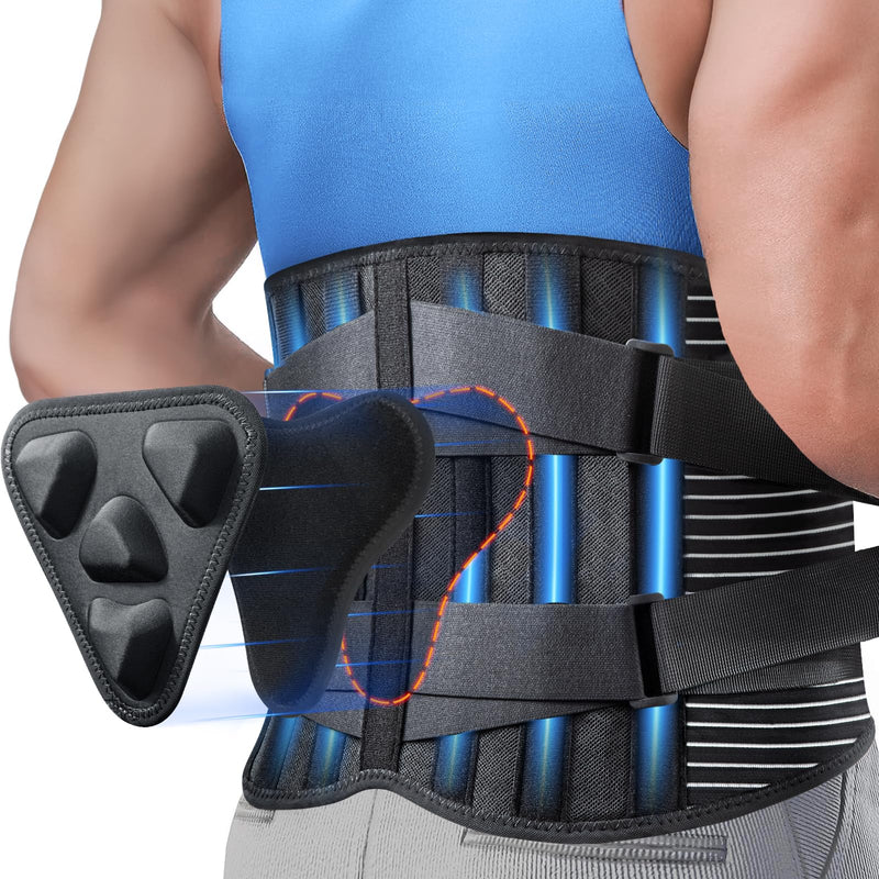 [Australia] - Back Brace for Lower Back Pain Relief with 3D Lumbar Pad, 6X Back Support Belt With Alternative Strips for Men/Women, Soft Breathable Mesh Fabric Lumbar Support for Herniated Disc, Sciatica Large Black 