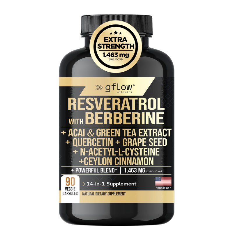 [Australia] - Resveratrol Supplement - 6000mg Max Strength with Berberine 3000mg Ceylon Cinnamon 1000mg Quercetin 2000mg, n Acetyl cysteine, Green Tea Extract, Acai - 14-in-1 Complex, 100% Natural 