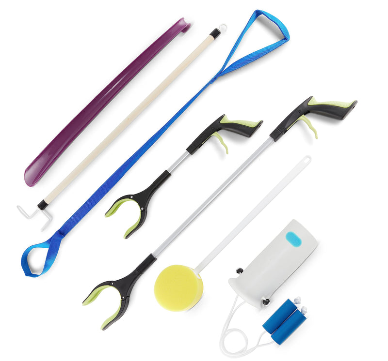 [Australia] - Mars Wellness 7 Piece Deluxe Hip Kit, Hip Replacement Kit After Surgery - Leg Lifter, Sock Aid, 2 Rotating Grabber Reacher, Dressing Stick, Shoe Horn, Bath Sponge - Knee Replacement Recovery Aids Deluxe Premium 7 Piece Kit 