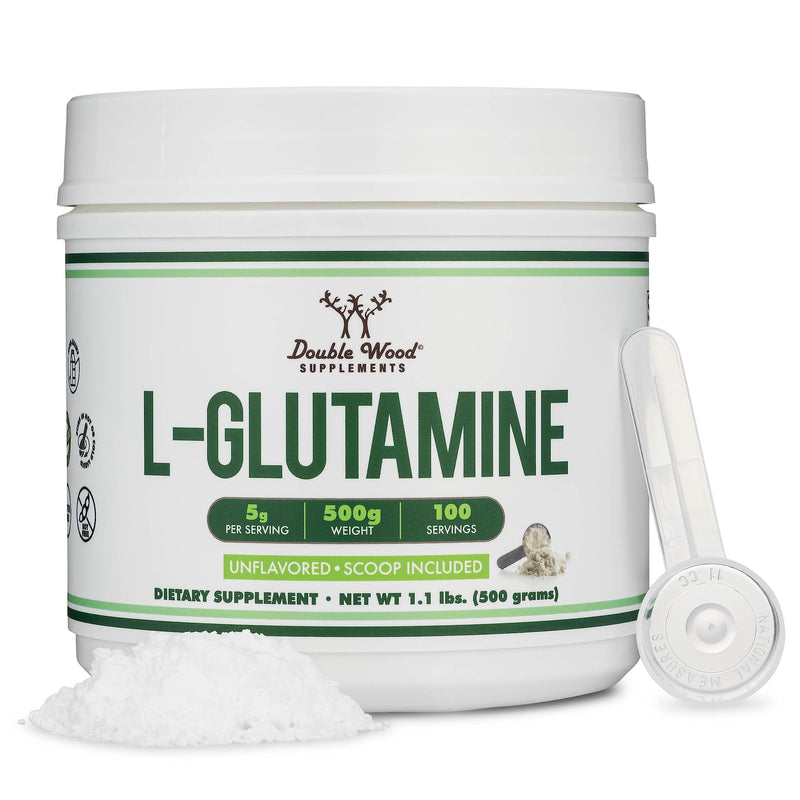 [Australia] - L Glutamine Powder 1.1lbs (100 Servings of 5 Grams Each - Third Party Tested L-Glutamine Powder) Unflavored, Keto, Vegan Friendly (with Scoop) for Exercise Endurance and Gut Health by Double Wood 