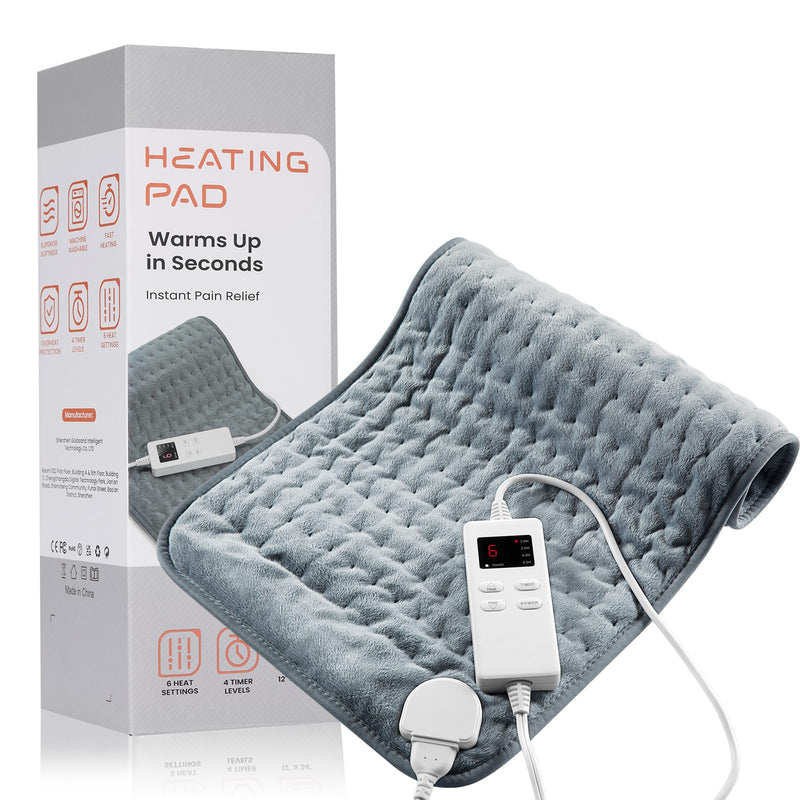 [Australia] - Heating Pad for Back Pain Relief & Cramps, KOT Heating Pads with Auto Shut Off Large, 6 Heat Settings Electric Heated Pad, Gifts for Women, Gifts for Men, 12" x 24" Gray-12x24 Inch 