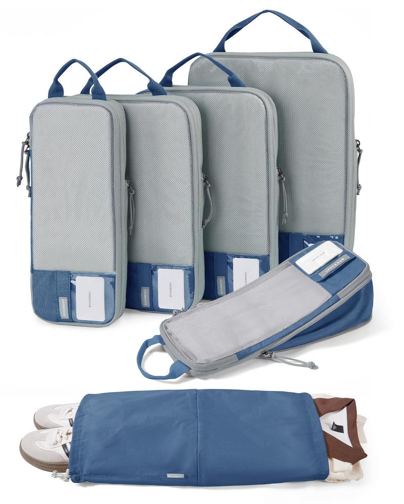 BAGSMART Compression Packing Cubes for Travel Essentials | 14 Set /6 Set /4 Set/2 Set, Lightweight, Durable Déja Vu Blue Set of 6