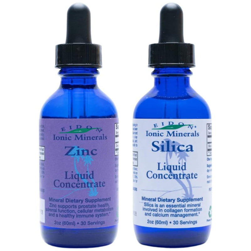 [Australia] - Eidon Ionic Minerals Liquid Silica & Zinc Drops - Silica & Zinc Supplements for Adults and Kids, Hair & Collagen Support, Immune Support, All-Natural, No Preservatives or Additives - 2 oz, Pack of 2 