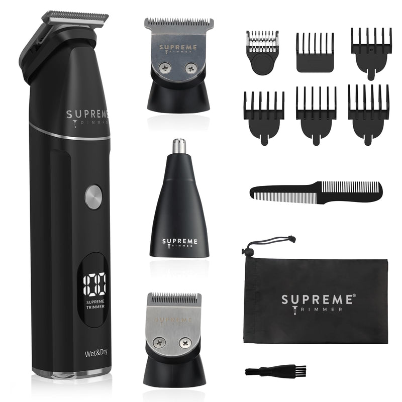 [Australia] - Supreme Trimmer All-in-One Waterproof Multigroomer for Men | Beard, Body, Pubic & Nose Hair Trimmer Kit | No-Nick LCD Grooming Clippers, Rechargeable Full Body Shaver | SMG3030 Black 