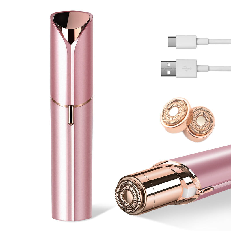 [Australia] - Facial Hair Removal for Women- as Seen on TV Painless Face Shaver -Painless Womens Facial Hair Remover with 2 Replacement Heads, Lipstick-Sized, USB Rechargeable（Rose Gold） rose-gold 