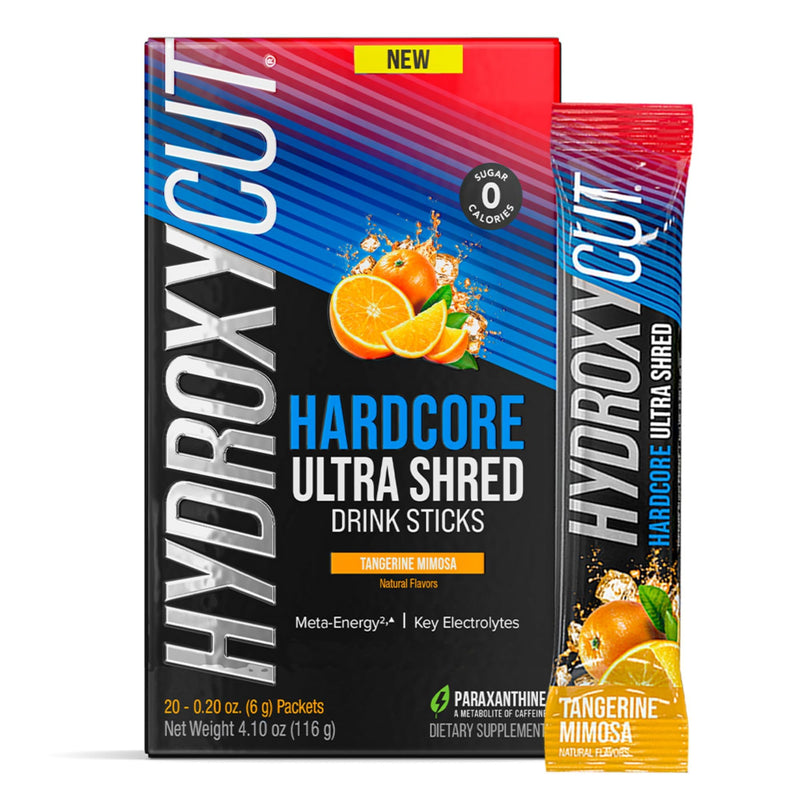 Hydroxycut Drink Mix Hardcore Ultra Shred, Tangerine Mimosa, 20 Stick Packs | Thermogenic, Metabolism and Energy Support Supplement, Green Coffee Extract, B Vitamins, Electrolytes and Biotin 3.67 Ounce (Pack of 1)