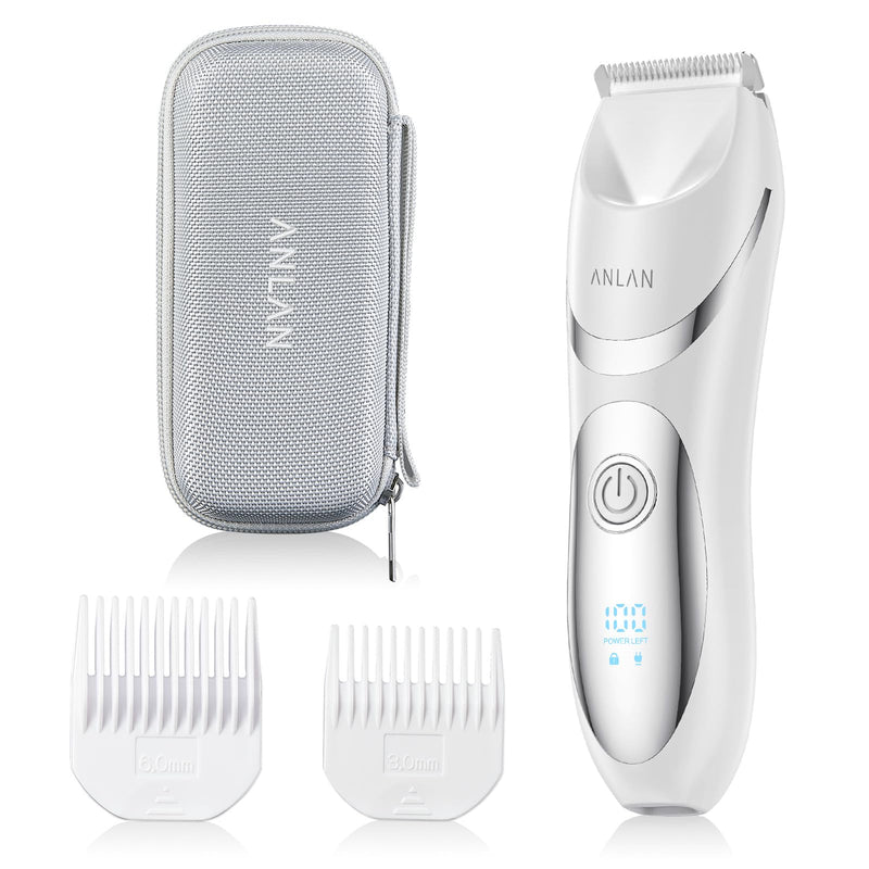 [Australia] - ANLAN Women's Electric Shaver Waterproof IPX6, Rechargeable Bikini Trimmer with LED Display, 0mm Comb for Legs Underarms Sensitive Skin (White Silver) White Silver 