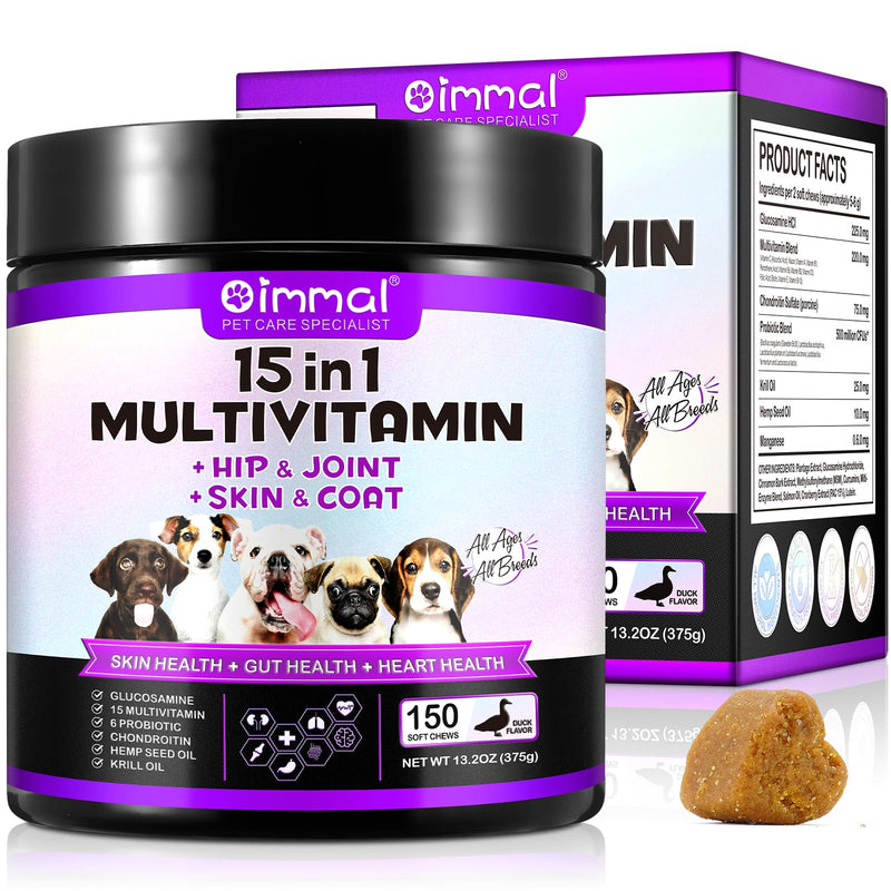 15 in 1 Dog Vitamins Supplements -150PCS-Multifunctional Supplements for Dogs-Glucosamine Chondroitin for Joint Support with Probiotics for Gut & Immune Health and Skin & Heart Health - PawsPlanet Australia